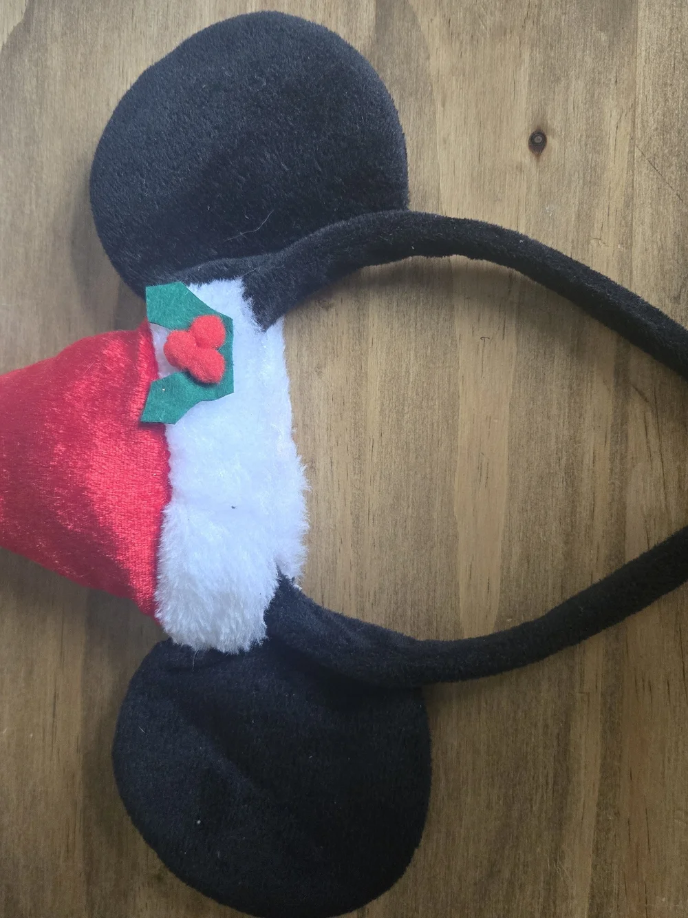 Disney Black Minnie Mouse Christmas Headband with Red Santa Hat and White Trim